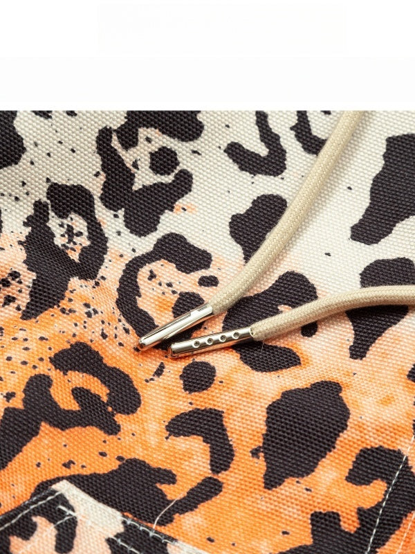 Embroidered Leopard Print Loose Cotton Keep Warm Hooded Jacket