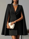 Double-breasted Shawl Cloak Solid Color Blazers Dress