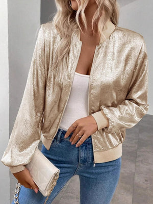Baseball Uniform Gold Bright Surface Satin Parties Jacket For Everyday Wear