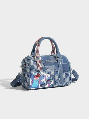 Stitch-themed Denim Patchwork Handbag