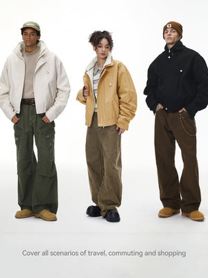 Removable Lapel Plush Contrasting Colors Jackets Coat