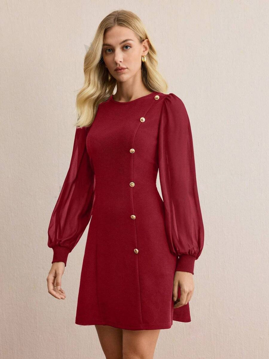 Buttons Solid Color Mini&Short Dresses