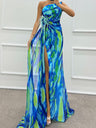 Sloping Shoulders Printed Reunion Maxi Dresses