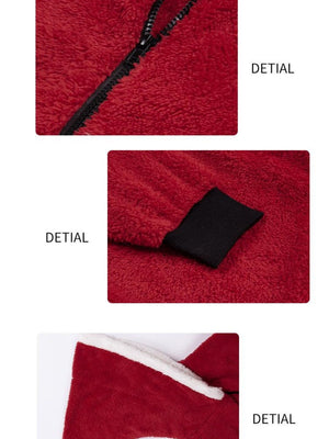 Jumpsuit Zipper Long Sleeve Pants Home Leisure Double-faced Fleece Christmas Style Hooded Christmas Jumpsuits/pants