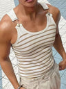 Stripes Stretch Slim-fit Metal Buttons Camisoles Tank Tops