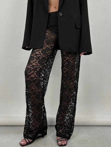 Lace See-through High-waisted Splicing Sexy Mesh High-elasticity Trousers