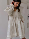 Cotton Blend Temperament V-neck Long Sleeve Loose-fit Home Vacation Mini&Short Dresses