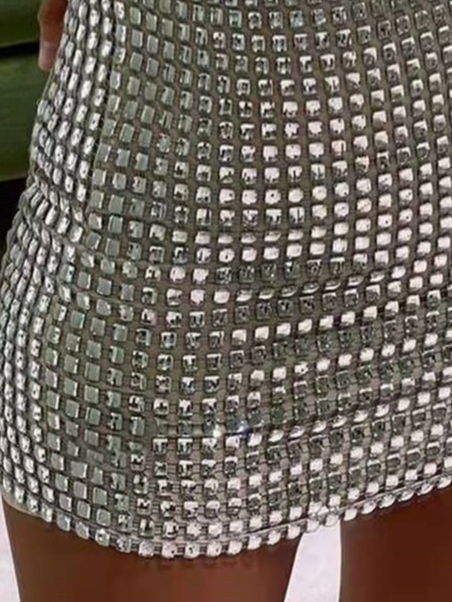 Grid Sequins Hip-hugging Skirts