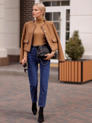 Liber Autumn women's button pocket cover decoration small Chanel style retro patchwork jacket