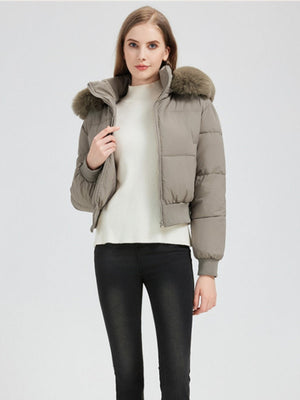 Hooded Fleece-lined With Fur Collar Short Leisure Outdoor Cotton-padded Clothing