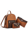 Color-blocked Embossed Backpack 3-piece Set