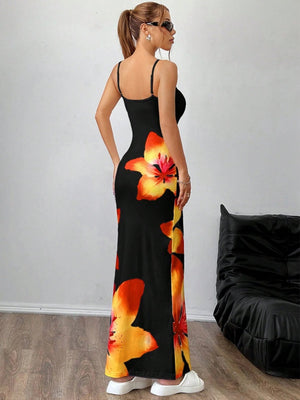 Flowers Printed Spaghetti Strap Maxi Dresses
