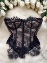 Lace Trim Fish Bones Splicing Button Cutout Bra Camisoles