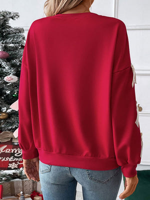 Sweet Red Round Neck Long-sleeved Christmas Bow Bottoming Top Sweatshirt