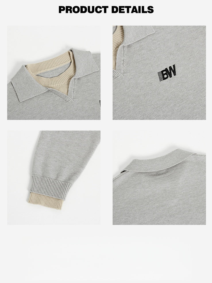 Contrasting Colors Fake Two Pieces Hood Sweaters