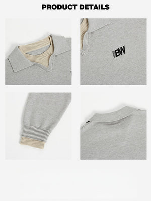 Contrasting Colors Fake Two Pieces Hood Sweaters