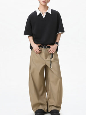 Layered-look Color-blocked Seagull Collar Polo Shirt