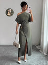 Off-shoulder Slit Commuting Maxi Dresses