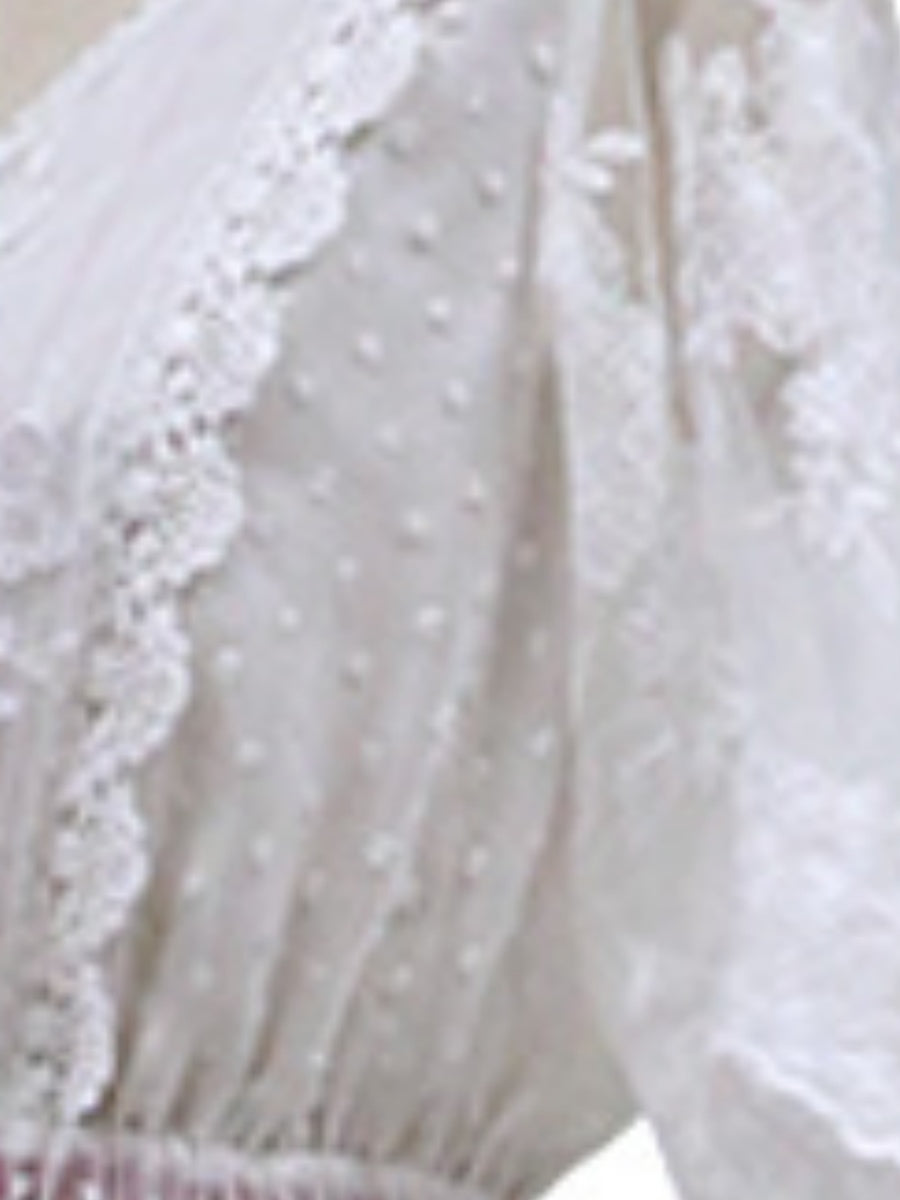 V-neck Short Sleeve Lace Gauze Solid Color Maxi Dresses