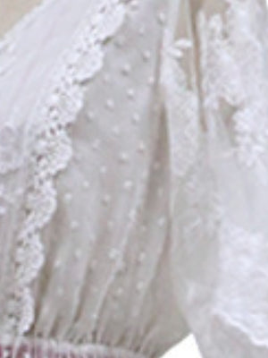 V-neck Short Sleeve Lace Gauze Solid Color Maxi Dresses