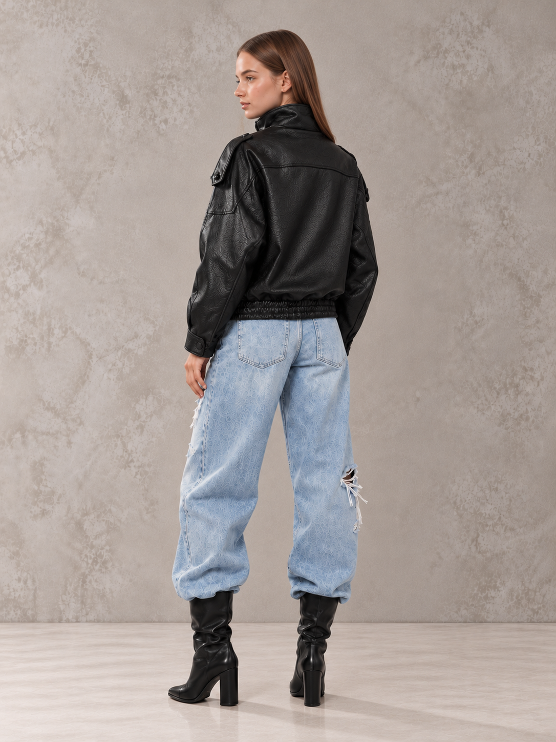 PU Leather Jacket With Long Sleeves For Autumn And Winter