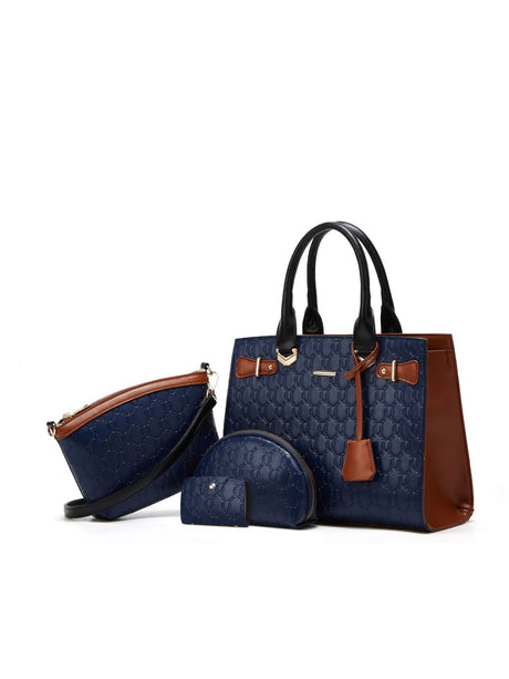 Color-blocked Embossed Tote Bag Set (4 Pieces)