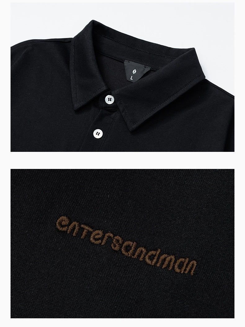 Fake Two Pieces Contrasting Colors POLO Collar Letter Embroidery Long-sleeved T-shirt