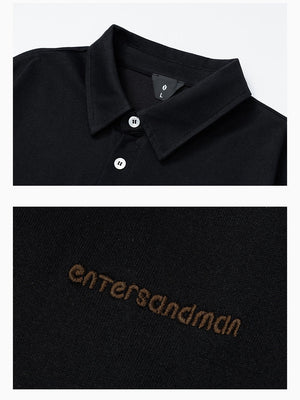 Fake Two Pieces Contrasting Colors POLO Collar Letter Embroidery Long-sleeved T-shirt