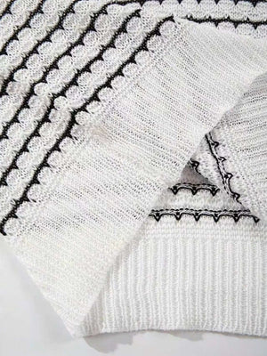 Color-blocked Black And White Stripes Knitting Tank Tops