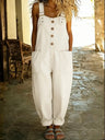Retro Distressed Loose-fitting Adjustable Buckle Casual Denim Jumpsuit
