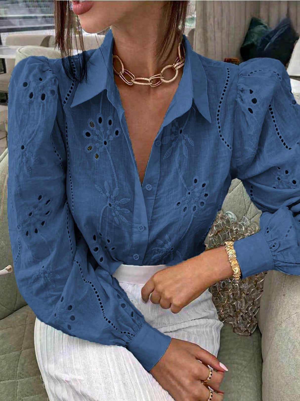 Openwork Flowers Long Sleeves Cardigan Shirts