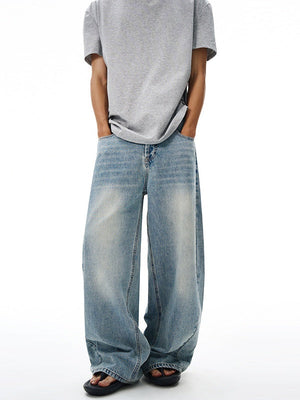 Classic Washing Buttons Baggy Wide-leg Jeans
