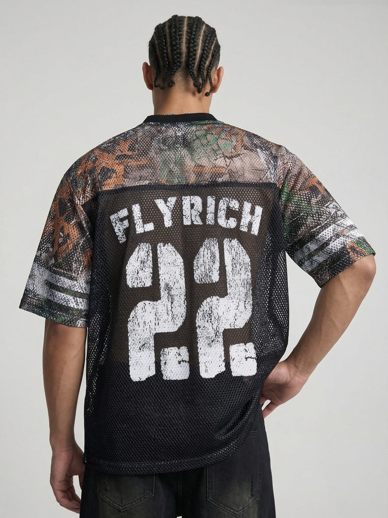 Camouflage Patchwork Baseball Hollow Out Breathable T-shirts