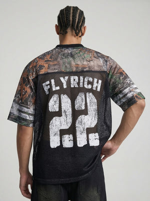 Camouflage Patchwork Baseball Hollow Out Breathable T-shirts