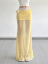 3D Flowers Lace Trim Mesh Splicing Hip Wrap Skirts