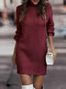 High-necked Long-sleeved Waist-cinching And Hip-hugging Knitted Sweaters Midi Dresses