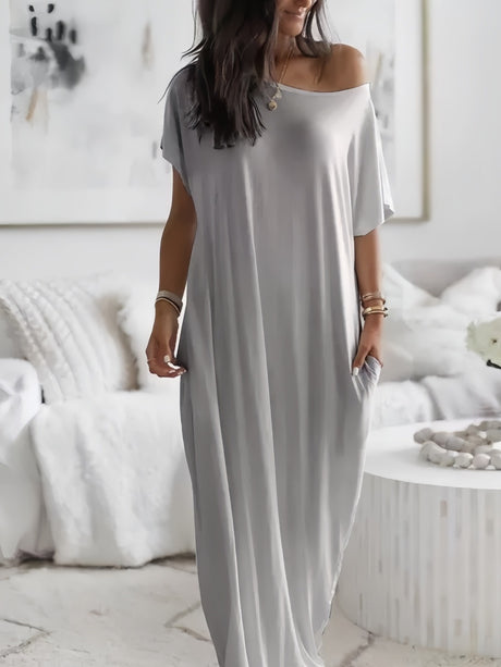 Sloping Shoulders Pocket Straight-fit Loose-fit Maxi Dresses