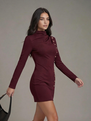 Buttons Solid Color Mini&Short Dresses