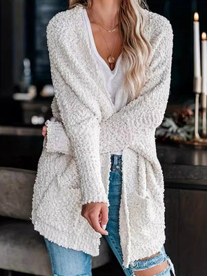 Solid Color Pocket Mid-length Cardigans