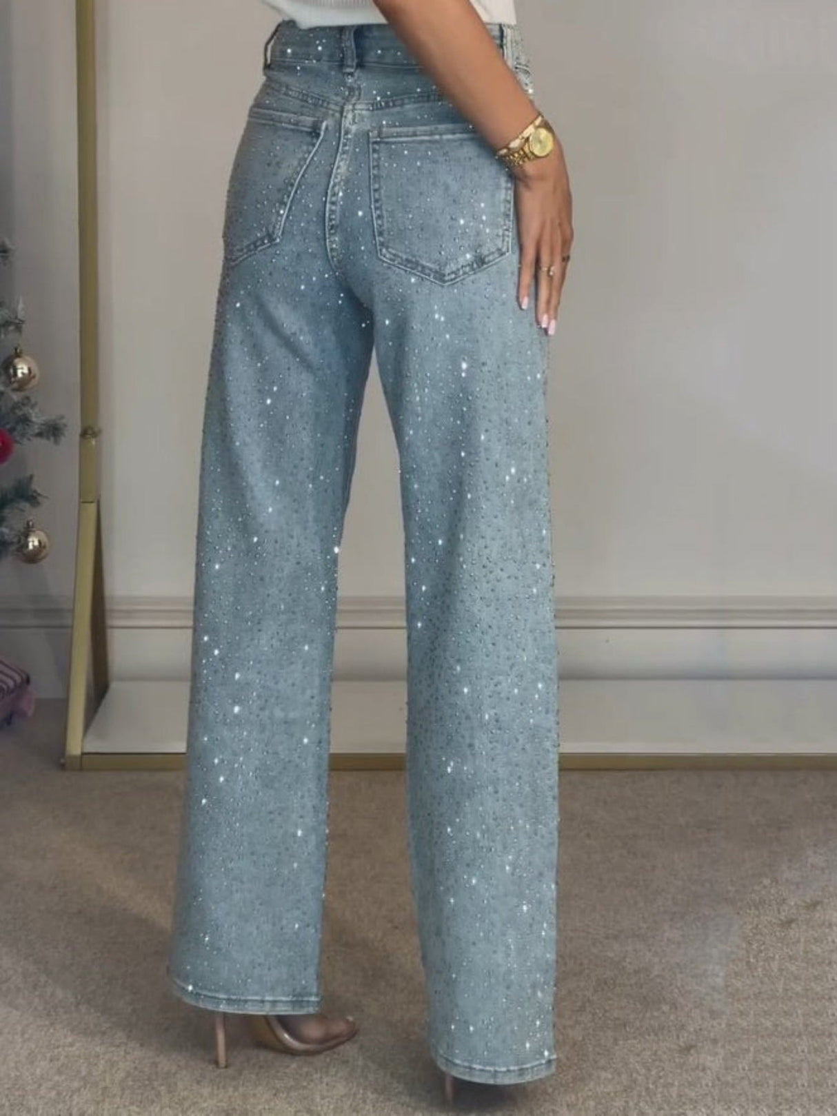 Y2k Rhinestone-studded High-waisted Straight Leg Jeans
