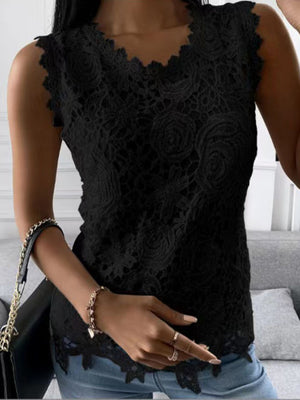 Lace Trim Crew Neck Tank Tops&Camis