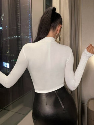 Pleated High Collar Long-sleeved T-shirt