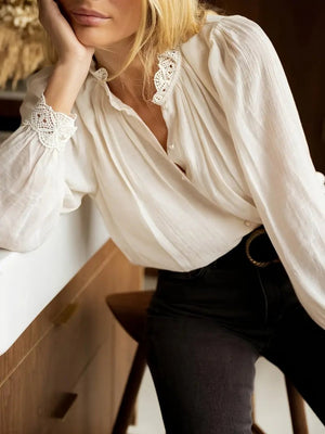 Splicing Lace Trim Commuting Shirts