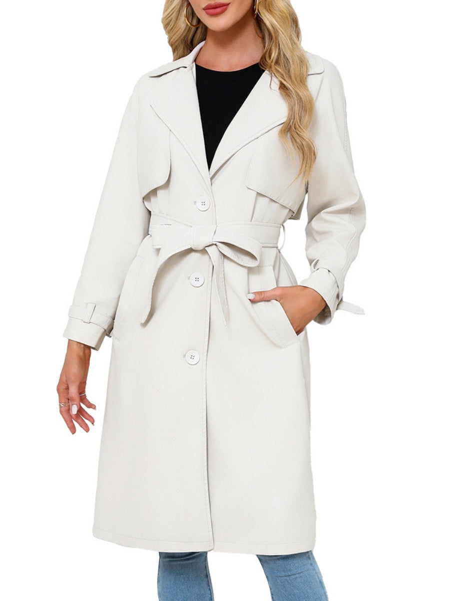 Long And Loose Lace Up Lapel Leather Jacket