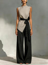 Two-piece Set: Tie-waist Sleeveless Tencel Linen Top And Wide-leg Pants