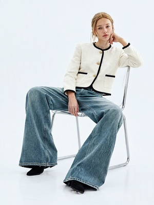 Color-blocked Long-sleeved Split Short Chanel-style Jacket Jackets
