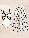 Black And White Color-blocked One-piece Swimsuit With Polka Dot Sun Protection Maxi Dress Two-piece Set