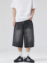 Retro Distressed Lightning Straight-fit 7 Points Denim Shorts