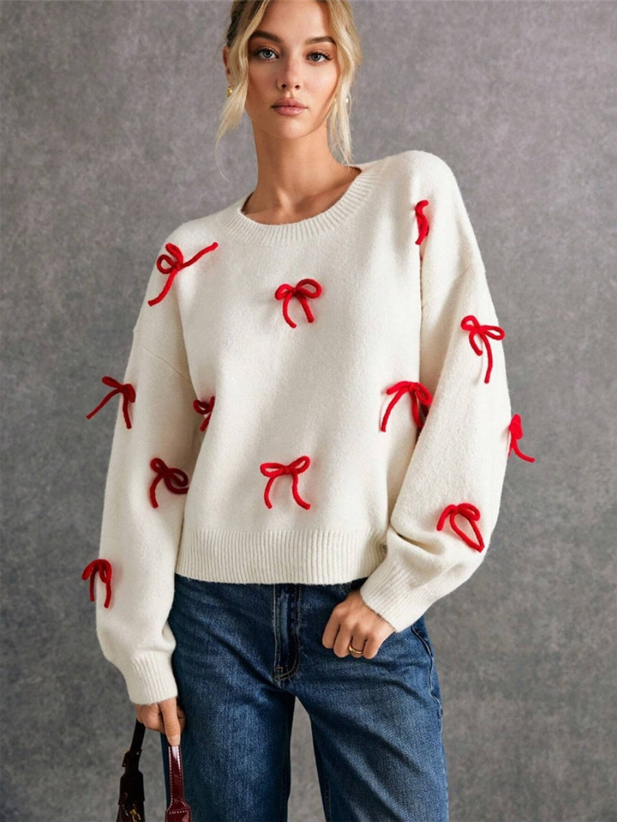 Christmas White Headgear 3D Bow Sweaters