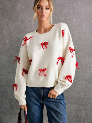Christmas White Headgear 3D Bow Sweaters